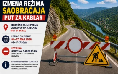 Od ponedeljka obustava saobraćaja ma putu od Ovčar banje ka Kablaru