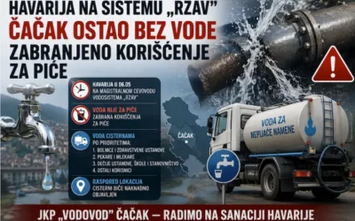 Havarija na sistemu“Rzav“:Čačak ostao bez vode, zabranjeno korišćenje za piće