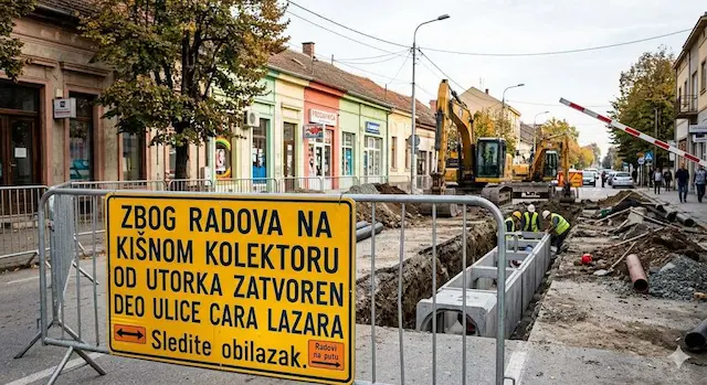 Zbog radova na kišnom kolektoru od utorka zatvoren deo ulice Cara Lazara