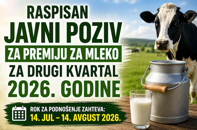 Raspisan javni poziv za premiju za mleko za drugi kvartal 2026.godinu